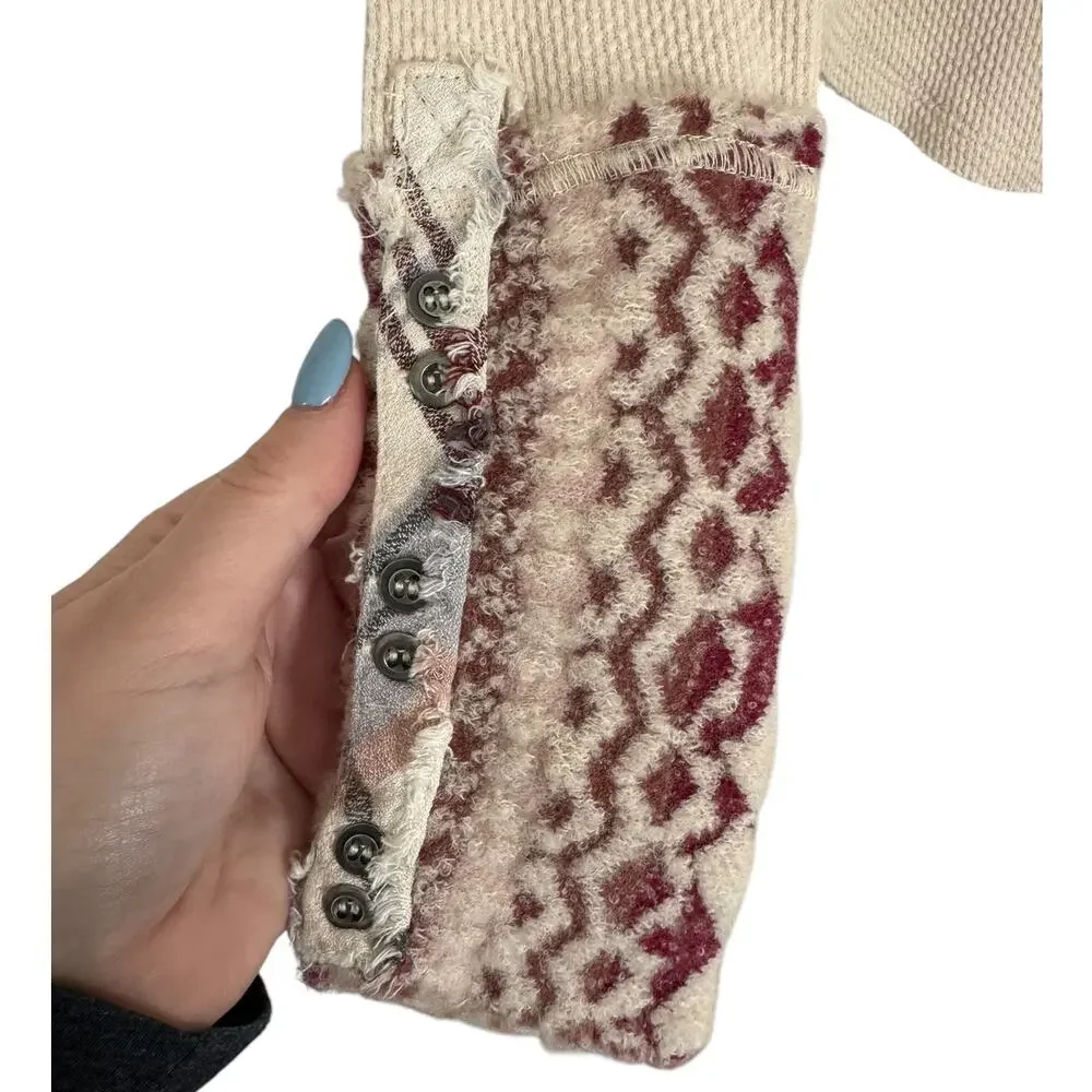 Free People We the Free Art School‎ Cuff Long Sleeve Thermal Taupe Cream Small